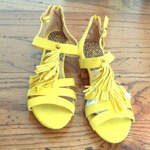 Qupid yellow fringe flat sandal